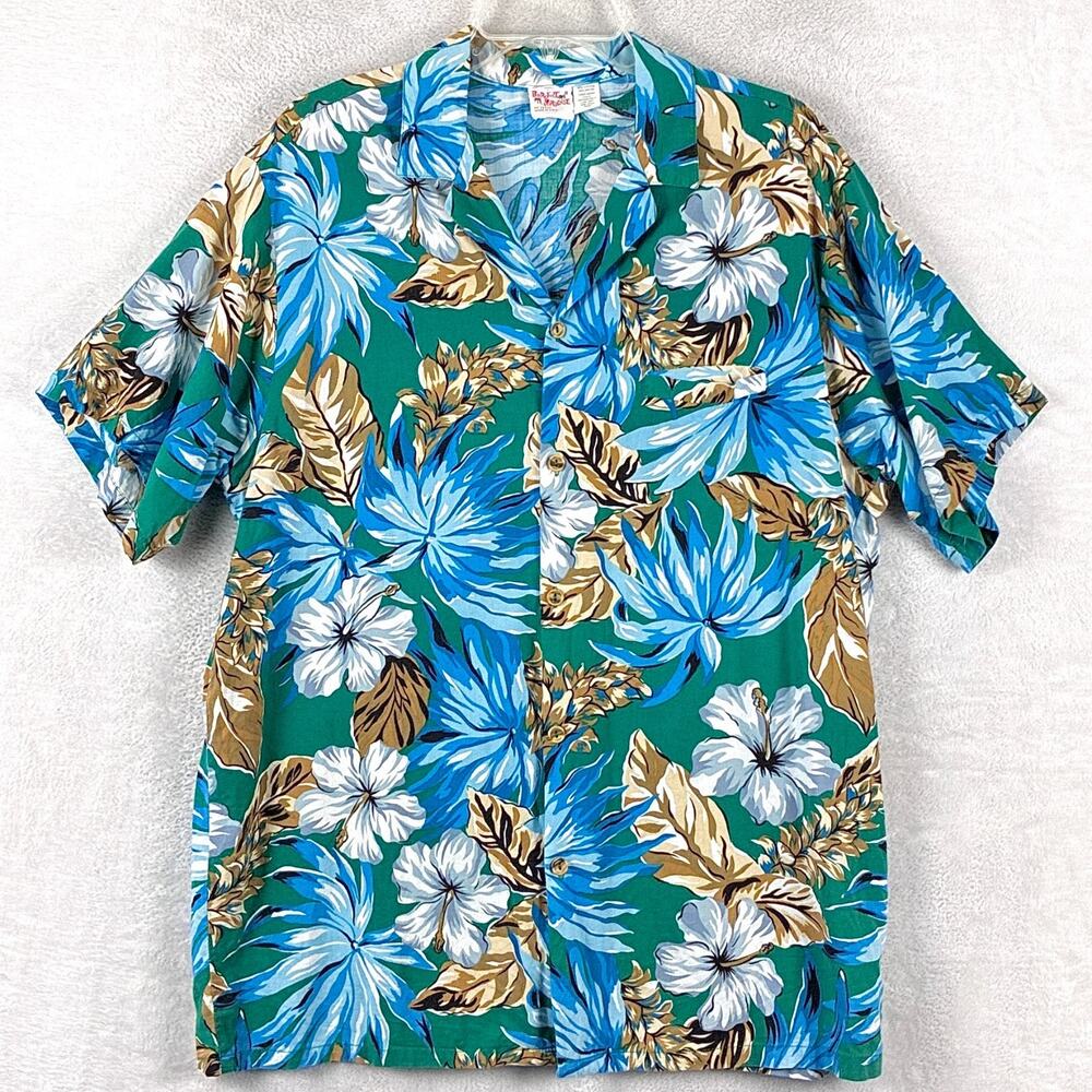 VTG Barefoot in Paradise Hawaiian Shirt Men XL Tall Floral Rayon Blend Aloha USA